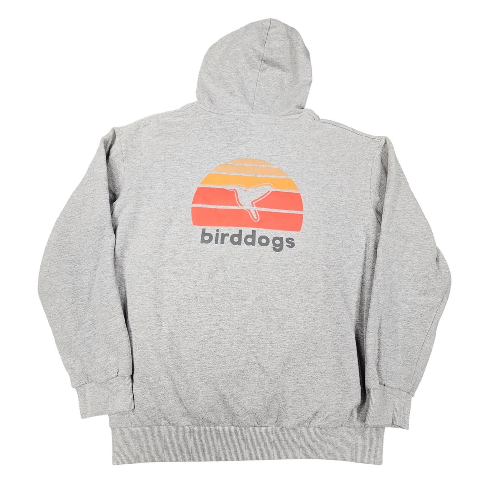 Birddogs Hoodie Mens Large Grey Sunset Logo Graphic Fleece‎ Pullover Sweatshirt